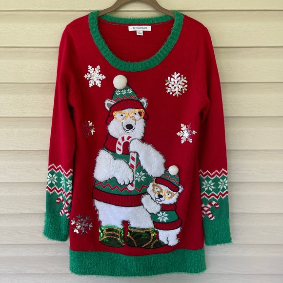 99 Jane Street Red and Green Polar Bear Holiday Sweater Size S - Picture 2 of 9